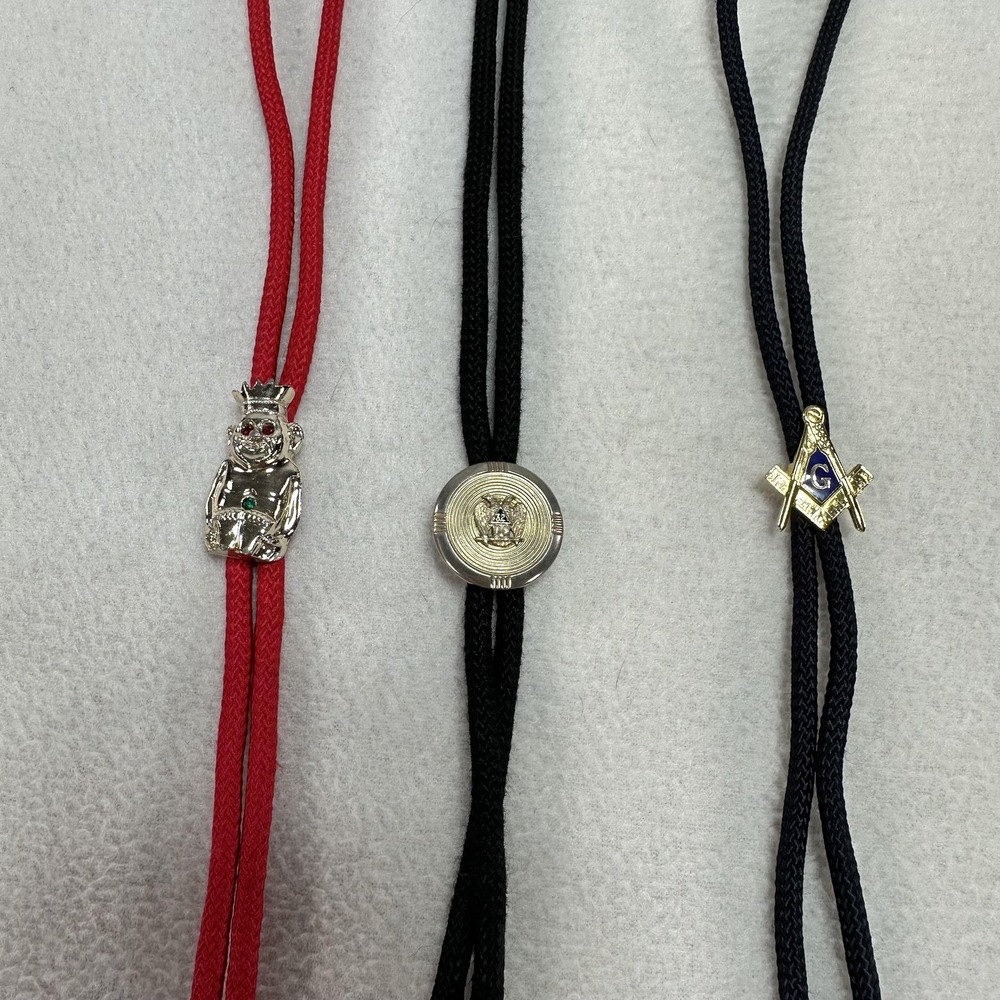 Lot 3 Mens Bolo Ties Masonic 32nd Degree Jester Western Adjustable Multicolor